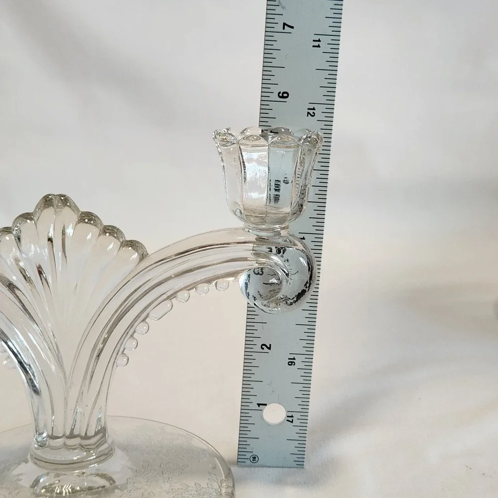 Tiffin Franciscan Cherokee Rose Etched Double Candleholder‎ Taper GORGEOUS!